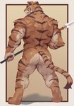 anthro back_muscles barazoku big_butt big_muscles butt digitigrade fur holding_melee_weapon holding_object holding_polearm holding_spear holding_weapon huge_muscles kemono male melee_weapon muscular muscular_anthro muscular_male nude polearm rear_view solo spear standing tail thick_arms thick_thighs triceps tuft weapon amenohi29 felid mammal pantherine tiger 2025 absurd_res digital_media_(artwork) hi_res