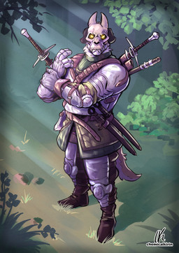 anthro armor axe bone bone_mask clothing fantasy forest gloves handwear male mask medieval_armor melee_weapon military painting plant skull skull_mask soldier solo staff standing sword tree ttrpg warrior weapon chemicalkirin canid canine canis domestic_dog mammal molosser mountain_dog saint_bernard absurd_res digital_media_(artwork) hi_res