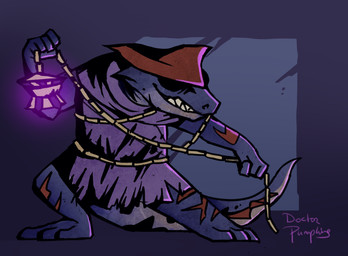 anthro clothed clothing grin incense_burner male obscured_eyes sharp_teeth simple_background smile solo standing tail teeth doctorpumpkins armello darkest_dungeon league_of_geeks nazar_(armello) gecko lizard reptile scalie signature