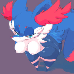 anthro breasts clothing dipstick_tail female inner_ear_fluff legwear markings multicolored_tail nipples seductive solo stockings tail tail_markings tuft kiseff nintendo pokemon braixen generation_6_pokemon pokemon_(species) 1:1 source_request
