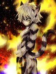 anthro bell bell_collar biped butt collar fire green_eyes hair male short_hair solo standing tail whiskers white_hair tetetor-oort wessel_(tetetor-oort) domestic_cat felid feline felis mammal