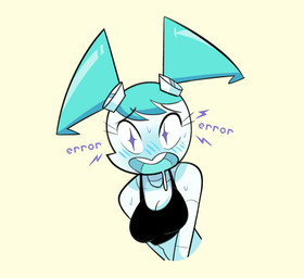 adolescent ahegao blue_hair blush bodily_fluids bra breasts cleavage clothed clothing drooling error female hair looking_pleasured machine malfunction metal not_furry open_mouth pigtails robotic_speech saliva solo sports_bra sweat text underwear white_body white_skin young herny my_life_as_a_teenage_robot nickelodeon jenny_wakeman android humanoid robot robot_humanoid english_text hi_res