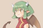 blush clothed clothing cute_fangs fangs female green_hair hair horn humanoid_pointy_ears orange_eyes pointy_ears simple_background smile solo teeth wings oyatsu mythology puyo_puyo sega draco_centauros animal_humanoid dragon dragon_humanoid humanoid mythological_creature mythological_scalie scalie 2009