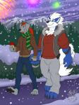 alternate_color anthro anthrofied duo fur hair male pokemorph simple_background tail vallhound nintendo pokemon shy001 arc_(shy001) fan_character arcanine canid canine canis domestic_dog generation_1_pokemon mammal pokemon_(species) 3:4 digital_media_(artwork) hi_res