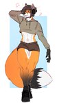 abs anthro athletic athletic_female electronics female headphones solo thick_thighs letsdrawcats rosaline_(bronx23) canid canine fox mammal red_fox true_fox hi_res