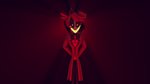 antlers black_hair bow_tie clothing eyewear hair hands_behind_back horn looking_at_viewer male monocle pinstripes red_clothing red_eyes red_hair red_suit simple_background smile smiling_at_viewer solo standing suit senthaurekmern hazbin_hotel alastor_(hazbin_hotel) demon humanoid 16:9 3d_(artwork) 4k absurd_res digital_media_(artwork) hi_res source_filmmaker_(artwork) widescreen