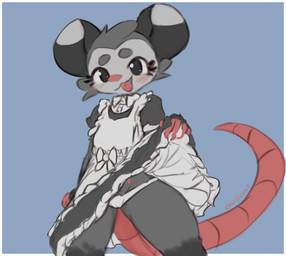 anthro belly_nipples blush blush_lines camel_toe clothed clothing clothing_lift female maid_uniform panties solo tongue tongue_out toony underwear uniform chaosferret lupo_(lupopossum) american_opossum mammal marsupial virginia_opossum hi_res