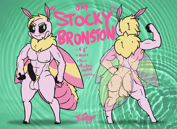 2_toes 4_fingers 4_wings antennae_(anatomy) anthro anus arthropod_abdomen balls big_chest black_penis black_sclera blonde_hair blonde_mane blonde_pubes erection eyebrows feet fingers flexing flexing_bicep fur genitals green_eyes hair half-shaved_head male mandibles mane multi_wing muscular muscular_anthro muscular_male penis photo_background pink_body pink_fur pubes small_feet solo striped_wings stripes toes translucent translucent_body vein veiny_penis wings yellow_body yellow_fur frooby arthropod insect lepidopteran moth rosy_maple_moth 11:8 flat_colors hi_res model_sheet photography_(artwork)