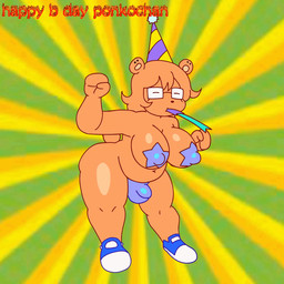 abstract_background anthro balls bear_tail big_breasts big_butt birthday blue_clothing blue_footwear blue_pasties blue_shoes bouncing_balls bouncing_breasts bouncing_penis breast_jiggle breasts bulge bulge_jiggle butt clothing curvy_figure dancing detailed_bulge ear_piercing eyes_closed eyewear flaccid footwear fur geek genital_outline genitals glasses glistening glistening_breasts glistening_thighs gynomorph hair happy_birthday hat headgear headwear humanoid_genitalia humanoid_penis intersex jiggling maebari mostly_nude mostly_nude_anthro mostly_nude_gynomorph navel nipple_outline orange_body orange_fur orange_hair party_hat party_horn party_horn_in_mouth pasties penis penis_outline piercing shaking_balls shaking_breasts shaking_butt shaking_penis shoes slightly_chubby slightly_chubby_anthro slightly_chubby_gynomorph slightly_chubby_intersex solo star_pasties tail text thick_thighs voluptuous voluptuous_anthro voluptuous_gynomorph voluptuous_intersex wide_hips voideyedpanda sunny_(ponkochan) bear mammal 1:1 2024 2d_animation animated colored digital_media_(artwork) english_text hi_res loop trans_(lore) trans_woman_(lore)