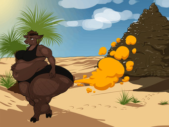 anthro anus athletic_wear barefoot belly big_anus big_belly black_bra black_clothing black_gym_shorts black_sports_bra black_underwear bloated bodily_fluids bottomwear bra breasts brown_anus brown_body brown_eyes brown_fur brown_hair clear_sky clothing cloud desert desert_background detailed_background excessive_feces fart fart_cloud feces feces_pile feet female fishnet_clothing fishnet_leggings fishnet_legwear frown fur grass gym_bottomwear gym_shorts hair hand_on_belly hand_on_hip holding_stomach hooves huge_anus hyper hyper_anus hyper_feces leggings legwear looking_forward mature_female muscular_legs navel overweight palm_tree plant puffy_anus pyramid shorts shrub sky solo sports_bra sun sweat sweatdrop thick_calves thick_thighs tree underwear walking wide_hips bluepants onofria_sharan camel camelid mammal 2026 digital_drawing_(artwork) digital_media_(artwork) hi_res smaller_version_at_source