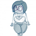 blue_body blue_hair blue_skin blush breasts cleavage clothed clothing eyewear female glasses hair not_furry simple_background solo white_background unknown_artist disney inside_out pixar sadness_(inside_out) emotion_(inside_out) humanoid 1:1 blue_and_white grandfathered_content monochrome