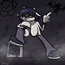 amplifier anthro areola bottomwear breasts clothed clothing female footwear genitals gesture hand_gesture horn middle_finger nipples pants penis shoes solo tongue tongue_out topless theenfman parappa_the_rapper sony_corporation sony_interactive_entertainment um_jammer_lammy rammy_lamb bovid caprine mammal sheep 1:1 hi_res