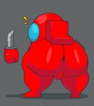 backpack big_butt bodysuit bulge butt clothing floating_hands grey_background holding_object holding_weapon knife looking_back male on_ground red_backpack red_body red_bodysuit red_clothing red_skinsuit simple_background skinsuit solo spacesuit standing thick_thighs tight_clothing weapon melomor among_us among_us_twerk innersloth impostor_(among_us) humanoid digital_media_(artwork) hi_res meme