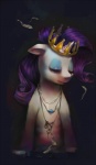 blue_eyeshadow blue_mood crown dejected downcast eyeshadow female fur headgear horn jewelry key makeup necklace solo water white_body white_fur crookedtrees friendship_is_magic hasbro my_little_pony mythology rarity_(mlp) equid equine fish mammal marine mythological_creature mythological_equine unicorn half-length_portrait portrait