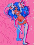 blue_hair exposed_ass female fur hair looking_back pink_background pose simple_background smile solo star tail white_body white_fur starmooop capcom darkstalkers felicia_(darkstalkers) felid feline humanoid mammal monster hi_res