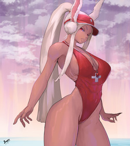 biped breasts clothed clothing cloud female fingers hair hat headgear headwear one-piece_swimsuit outside ponytail pupils red_clothing red_eyes red_swimwear solo swimwear thick_thighs visor_cap whistle_(object) white_hair juggler_(artist) my_hero_academia rumi_usagiyama animal_humanoid humanoid lagomorph lagomorph_humanoid leporid_humanoid mammal mammal_humanoid rabbit_humanoid absurd_res hi_res