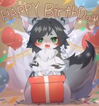 anthro balloon birthday detailed_background gift happy_birthday inflatable inside kemono male open_mouth open_smile smile solo deaic canid canine mammal hi_res