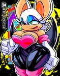 anthro big_breasts big_ears breasts cleavage clothed clothing eyelashes eyeshadow female green_eyes half-closed_eyes huge_breasts makeup narrowed_eyes small_waist solo thick_thighs wide_hips wings th3gadfly sega sonic_the_hedgehog_(series) rouge_the_bat bat mammal 2024 artist_name hi_res