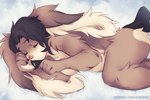 5_fingers anthro bed black_hair blush brown_eyes claws female fingers floppy_ears fluffy fluffy_ears fluffy_hair freckles fur furniture grey_body grey_fur hair heart_background heart_symbol long_ears navel open_mouth open_smile pawpads paws short_hair simple_background sleeping smile solo teeth text tired white_body white_fur elronya ronya suvi_(elronya) lagomorph leporid mammal rabbit 3:2 url