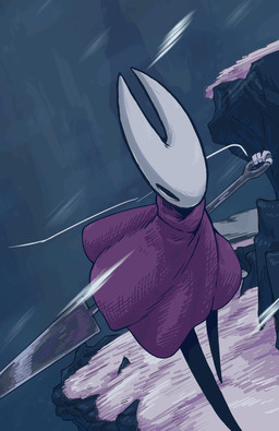 2_horns ambiguous_gender anthro biped cloak clothed clothing holding_object holding_weapon horn red_cloak red_clothing solo standing thread weapon sharpski hollow_knight_(franchise) team_cherry hornet_(hollow_knight) arachnid arthropod spider 2026 animated hi_res