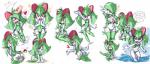 blush butt female heart_symbol looking_at_viewer petting red_eyes text wide_hips danmakuman nintendo pokemon gardevoir generation_3_pokemon human kirlia mammal pokemon_(species) absurd_res english_text hi_res