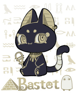 :3 ambiguous_gender anthro biped black_body chibi ear_piercing egyptian eyebrows eyelashes hieroglyphics holding_object looking_at_viewer name_drop piercing tail zaku6584 egyptian_mythology middle_eastern_mythology mythology bast medjed deity domestic_cat felid feline felis mammal digital_drawing_(artwork) digital_media_(artwork) hi_res