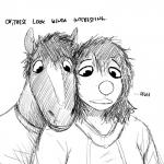 1:1 2019 anthro black_and_white canid canine canis clothed clothing comic dialogue domestic_dog duo english_text equid equine female head_on_shoulder hi_res hladilnik hoodie inside male mammal michelle_(hladilnik) monochrome shirt simple_background sitting sketch text topwear white_background will_(hladilnik) zebra