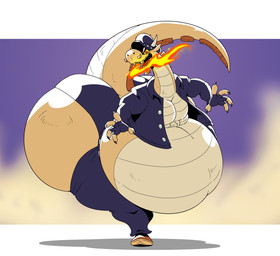 anthro belly big_belly big_butt bottomwear breath_powers butt claws clothing elemental_manipulation facial_hair fangs fingerless_gloves fire fire_breathing fire_manipulation footwear gloves goatee handwear hat headgear headwear horn jacket leather leather_clothing leather_jacket leather_topwear long_neck looking_at_viewer male obese obese_anthro obese_male open_mouth overweight overweight_anthro overweight_male pants raised_tail shoes solo tail teeth tongue topwear reagan700 european_mythology kings_of_hell mythology bune_(kings_of_hell) dragon mythological_creature mythological_scalie scalie western_dragon 2026 hi_res