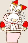 ambiguous_gender anthro blush bodily_noises feces implied_scat pooping sitting solo text toilet toilet_use juicerabbit256 nintendo pokemon generation_8_pokemon pokemon_(species) scorbunny digital_media_(artwork) hi_res japanese_text translated