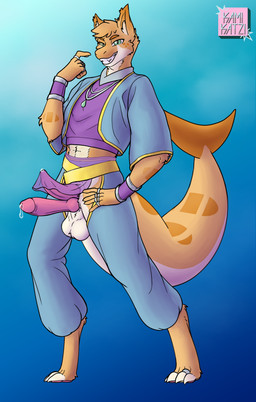 anthro balls bodily_fluids clothed clothing genital_fluids genitals knot knotted_penis male multi_genitalia multi_penis pawpads paws penis precum simple_background solo tail tapering_penis kamikatze hakarl_the_floofy_shark aquatic fish humanoid shark absurd_res hi_res watermark