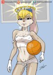 anthro bodily_fluids camel_toe clothed clothing female nipple_outline off_shoulder solo sweat wet wet_clothing zoobastik looney_tunes space_jam warner_brothers lola_bunny lagomorph leporid mammal rabbit absurd_res hi_res