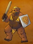 5_fingers 5_toes anthro belly big_belly black_nose bread breadsticks brown_body brown_fur clothing container feet fingers food fur hat headgear headwear humanoid_hands male overweight overweight_male pizza pizza_box pizza_slice solo toes k-9 barry_the_pizza_bear bear mammal 2022 hi_res