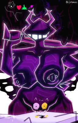 anthro antlers armor big_breasts black_body bodily_fluids breasts female furniture genitals horn looking_at_viewer male melee_weapon nipples nude piercing smile solo sweat sword text vulva weapon lefemdoc deltarune pussy-cat_(meme) undertale_(series) friend_(deltarune) roaring_knight tenna_(deltarune) humanoid shadow_creature artist_name digital_media_(artwork) hi_res meme