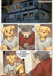 anthro biped black_eyes blue_body blue_fur duo eye_scar facial_scar floppy_ears fur male muscular muscular_anthro muscular_male scar slim_anthro slim_male text white_body white_fur yellow_body yellow_fur hemuchang beastars jack_(beastars) legoshi_(beastars) canid canine canis domestic_dog mammal wolf english_text hi_res