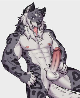 abs anthro areola balls bedroom_eyes biceps erection fingers fur genitals glans grey_body grey_fur humanoid_genitalia looking_at_viewer male muscular muscular_anthro muscular_male narrowed_eyes navel nipples nude open_mouth pecs penis seductive simple_background smile solo tail teeth tongue tongue_out white_background thunderlewd i_think_i_like_you dev_(i_think_i_like_you) felid mammal pantherine snow_leopard digital_media_(artwork) hi_res