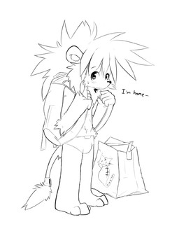 accessory anthro backpack bag barefoot biped blush bodily_fluids briefs bulge clothed clothing feet furgonomics jewelry looking_at_viewer male mane navel ring smile solo standing sweat sweatdrop tail tail_accessory tail_jewelry tail_ring text topless underwear whiskers young young_male whiteleo leo_(whiteleo) felid lion mammal pantherine black_and_white digital_drawing_(artwork) digital_media_(artwork) english_text line_art monochrome