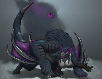 anthro big_breasts blind bra breasts clothing cybernetics disability female feral gloves handwear machine overweight overweight_female slightly_chubby solo sports_bra underwear taketzu_(artist) capcom monster_hunter lenneth_(covenant) flying_wyvern ghost nargacuga spirit taur hi_res
