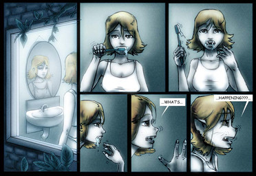anthro bodily_fluids brush brushing brushing_teeth dialogue drooling female forced forced_transformation human_to_anthro saliva solo species_transformation text transformation transformation_sequence nolaf domestic_cat felid feline felis human mammal comic english_text