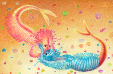 ambiguous_gender antennae_(anatomy) beach duo fin nude sand shell smile ink-the-artist aquatic arthropod branchiopod crustacean fairy_shrimp shrimp taur 2021 hi_res traditional_media_(artwork)