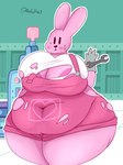 anthro areola areola_slip belly belly_overhang big_belly big_breasts big_butt blush bodily_fluids breasts butt clothed clothing female fur huge_breasts huge_butt long_ears navel obese obese_female open_mouth overalls overweight overweight_female pink_body pink_fur shirt simple_background simple_eyes slightly_chubby slightly_chubby_female solo sweat thick_thighs topwear torn_clothing wardrobe_malfunction thefluffyrey69 wow!_wow!_wubbzy! widget lagomorph leporid mammal rabbit absurd_res hi_res