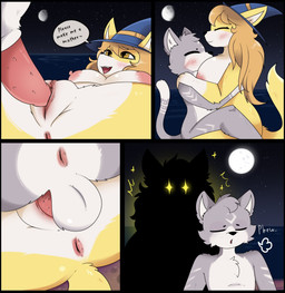 animal_genitalia animal_penis anthro anus backsack balls balls_deep big_breasts blush breasts chair_position clothing dialogue duo feline_genitalia feline_penis female female_penetrated from_behind_position from_front_position full_moon fur genitals grey_body grey_fur hat hat_only headgear headgear_only headwear headwear_only hug hugging_another hugging_during_sex impregnation_request larger_female lying male male/female male_penetrating male_penetrating_female mature_female missionary_position moon mostly_nude nude nude_anthro nude_female on_back out_of_breath penetration penile penile_penetration penis penis_in_vagina sex sheath sitting sitting_on_another size_difference sparkles sparkling_eyes spread_legs spreading text transformation vaginal vaginal_penetration vulva white_body white_fur yellow_body yellow_fur e-01 mythology haiiroyuki_(zekeofgods) canid canine canis felid feline mammal mythological_canine mythological_creature werecanid werecanine werecreature werewolf wolf comic hi_res