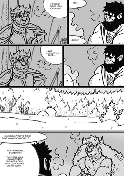 dialogue facial_piercing hairy male muscular nipples nose_piercing nose_ring nude piercing ring_piercing snow text husky92 european_mythology greek_mythology mythology bovid bovine humanoid mammal minotaur orc comic english_text hi_res monochrome multiple_scenes