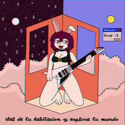 anthro bikini black_bikini black_clothing black_swimwear clothing cloud electric_guitar female guitar happy musical_instrument plucked_string_instrument solo string_instrument swimwear two-piece_swimsuit webcore crischar_foxito alexa_(crischar_foxito) hybrid lagomorph leporid mammal rabbit 1:1 chromatic_aberration hi_res
