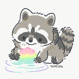 black_eyes black_nose candy chibi cotton_candy dessert dot_eyes feral food fur grey_body grey_fur simple_background simple_eyes sitting solo water white_background yencatx mammal procyonid raccoon 1:1 2021