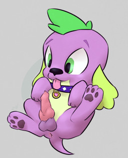 animal_genitalia animal_penis anus balls canine_genitalia canine_penis collar erection feral fur gem genitals green_eyes knot male nude penis presenting purple_body purple_fur short_tail simple_background solo studded_collar studs tail tongue young young_feral young_male ponchuzn equestria_girls hasbro my_little_pony spike_(eg) canid canine canis domestic_dog mammal 2013