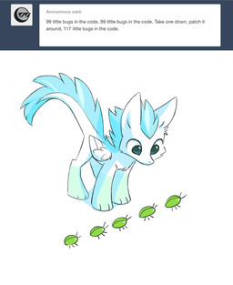 2015 ambiguous_gender animated ask_blog asphagnum blue_hair dragon english_text feathers feral fur furred_dragon green_eyes group hair mammal patch_(character) paws solo_focus text tumblr white_fur wings
Rating: Safe
Score: 26
User: M3W
Date: February 10, 2015 2015 ambiguous_gender animated ask_blog asphagnum blue_hair dragon english_text feathers feral fur furred_dragon green_eyes group hair mammal patch_(character) paws solo_focus text tumblr white_fur wings
Rating: Safe
Score: 26
User: M3W
Date: February 10, 2015