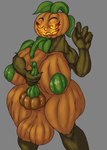 for_a_head gynomorph halloween_decoration intersex jack-o'-lantern plant plant_hair pseudo_hair pumpkin_breasts pumpkin_head teliars643 living_pumpkin object_head absurd_res hi_res