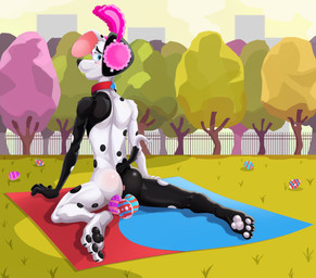 aged_up anthro anthrofied anus blush butt collar easter_egg egg fake_ears fake_rabbit_ears feet fingers fur genitals grass holidays looking_back male nude outdoor_nudity park pawpads plant public public_nudity rear_view sitting solo spread_legs spreading tail toes tree dal101strefan 101_dalmatian_street 101_dalmatians disney easter deepak_(101_dalmatians) canid canine canis dalmatian domestic_dog mammal digital_media_(artwork) hi_res