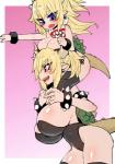 alternate_species big_breasts blush bracelet breasts carrying_another cleavage clothed clothing collar crossgender crown duo female gesture hand_gesture headgear jewelry legwear matching_outfits mtf_crossgender on_shoulders pointing side_boob spiked_bracelet spiked_collar spikes stockings super_crown katuu bowsette_meme mario_bros nintendo bowser bowser_jr. animal_humanoid humanoid koopa scalie hi_res meme daughter_(lore) mother_(lore) mother_and_child_(lore) mother_and_daughter_(lore) parent_(lore) parent_and_child_(lore) parent_and_daughter_(lore)