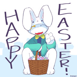 anthro basket container easter_egg egg gesture hand_gesture happy_easter holding_basket holding_container holding_object holidays male smug solo v_sign buwayani_(artist) easter mekuting_(buwayani) 1:1 absurd_res hi_res
